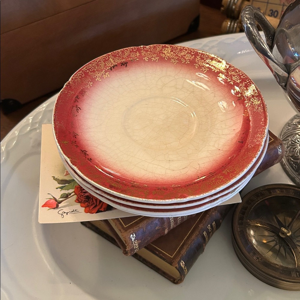 Vintage Cronin China Reddish Pink Saucer Set